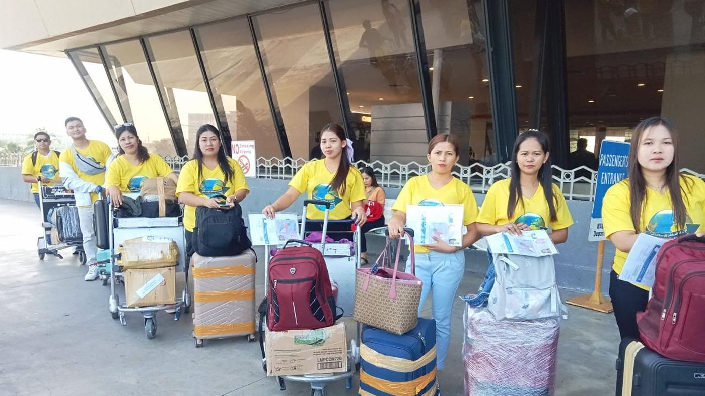 Deployed workers with luggage carts